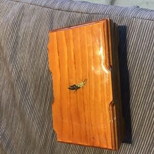 Hand Made Jewelry Box One Wood Slab 2 Sections Handcut BrassButterfly 5"X9"